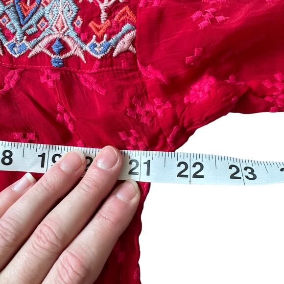 Johnny Was Gina Embroidered Blouse Red - Picture 9 of 11